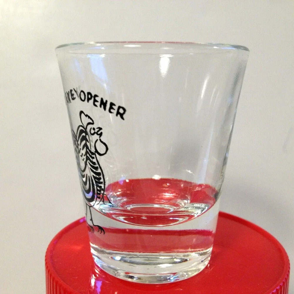 Vintage Collectable An Eye Opener Shot Glass Rooster on Front Anchor Hocking